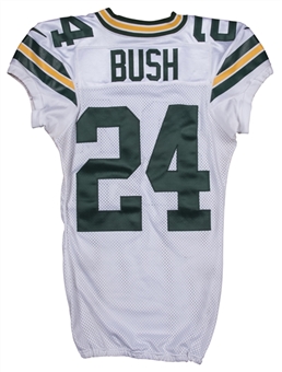2012 Jarrett Bush Game Used Green Bay Packers Road Jersey Worn on 11/18/12 Vs. Lions (NFL PSA/DNA)